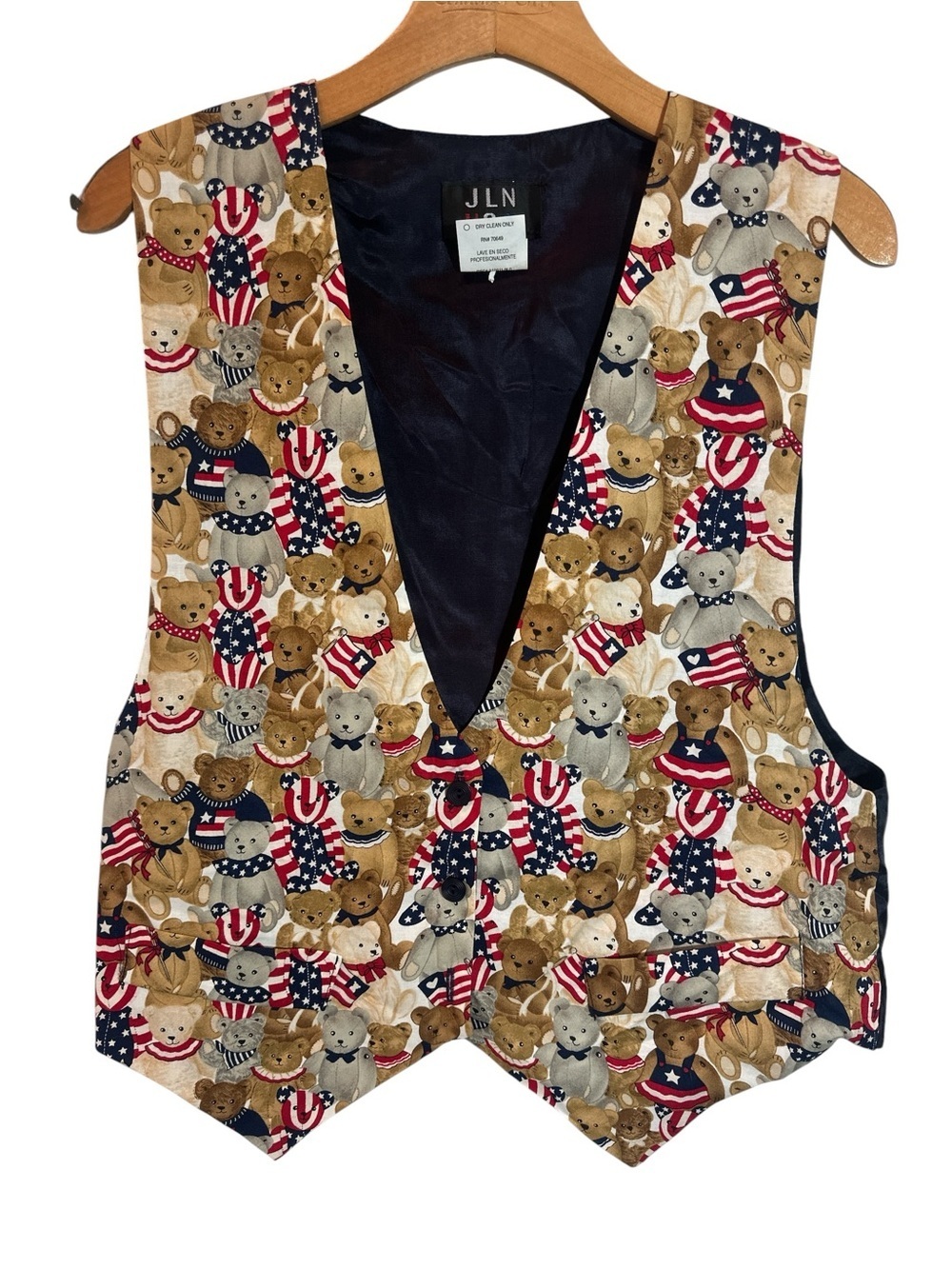 JLN USA Teddy Bear Patriotic American Flag Vest Size Lg 4TH OF JULY